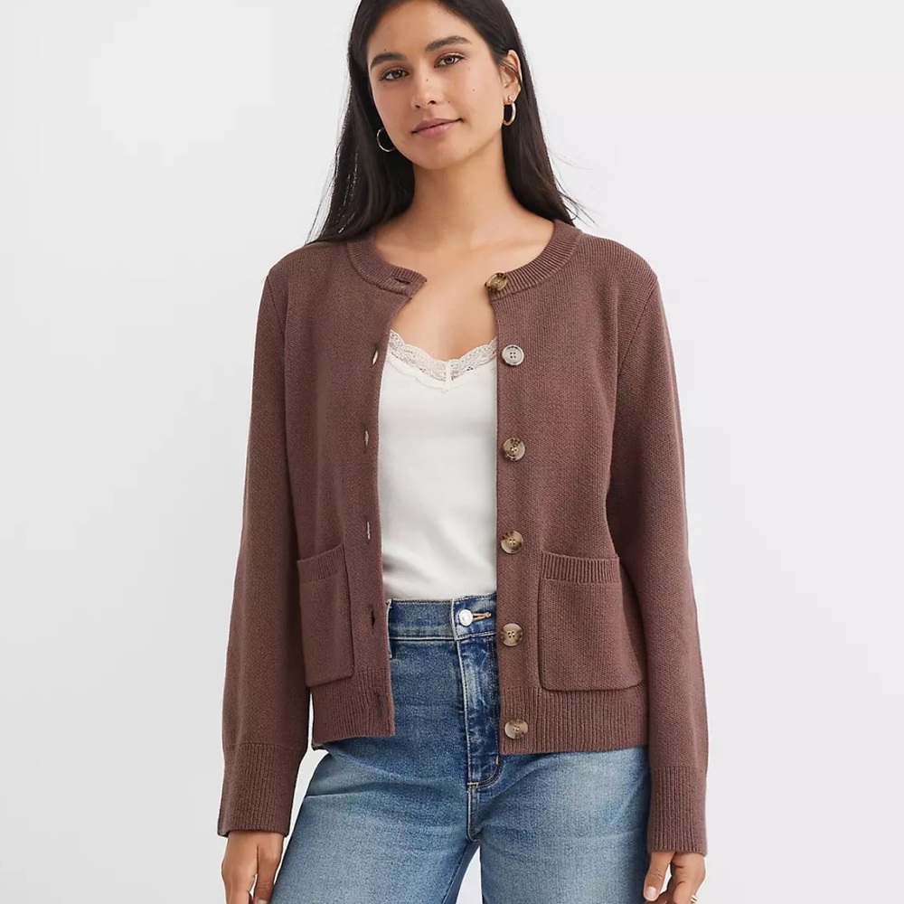 LOFT Brown Button-Front Cardigan